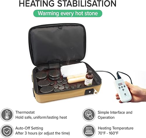 Miniatura 4 de Juego de calentador portátil de piedras calientes para spa, salón de belleza, kit de calentador eléctrico digital con 16 piedras de basalto