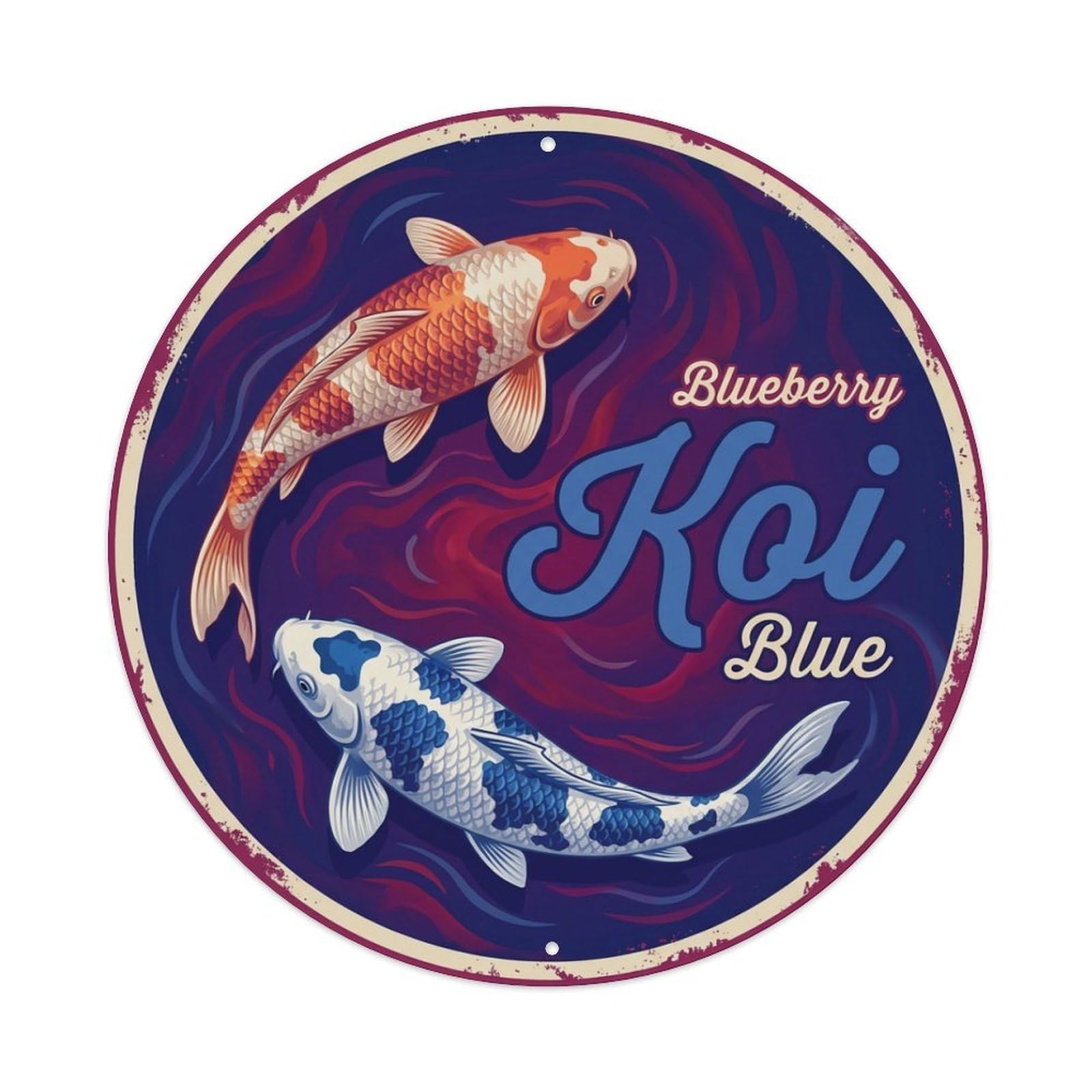 Koi Fish Blueberry Blue Waters Berry Deep Rich Fresh Metal Tin Sign