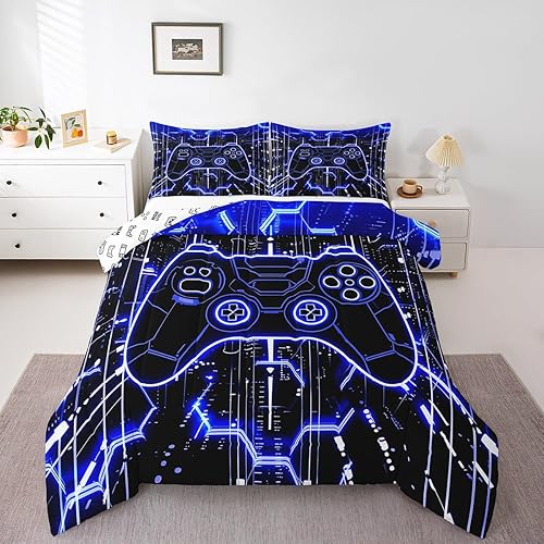 Miniatura 24 de Feelyou - Juego de edredón para niños gamers tamaño individual, juego de ropa de cama de estilo Galaxy Gaming con purpurina, juego de edredón para
