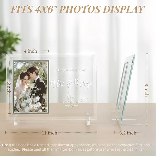 Miniatura 5 de PIKPEOD Marco de fotos de cristal de Mr and Mrs de 4 x 6 pulgadas, regalos de boda para parejas, regalos de boda personalizados para recién casados,