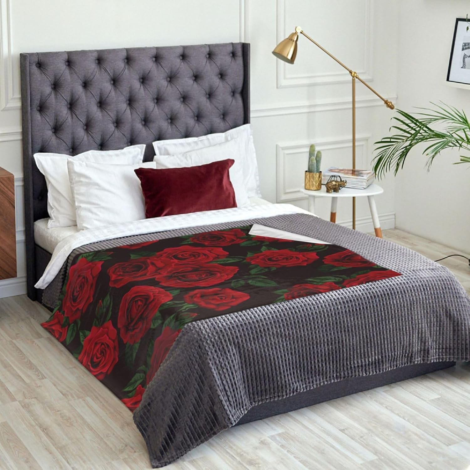 Red Black Flower Rose Blanket Soft Lightweight Throw Blankets Cozy Flannel Bed Throws for Sofa Couch Travel Home Room Bedroom Decor Gifts for Girls Boys Women 60"x50" - Image 4