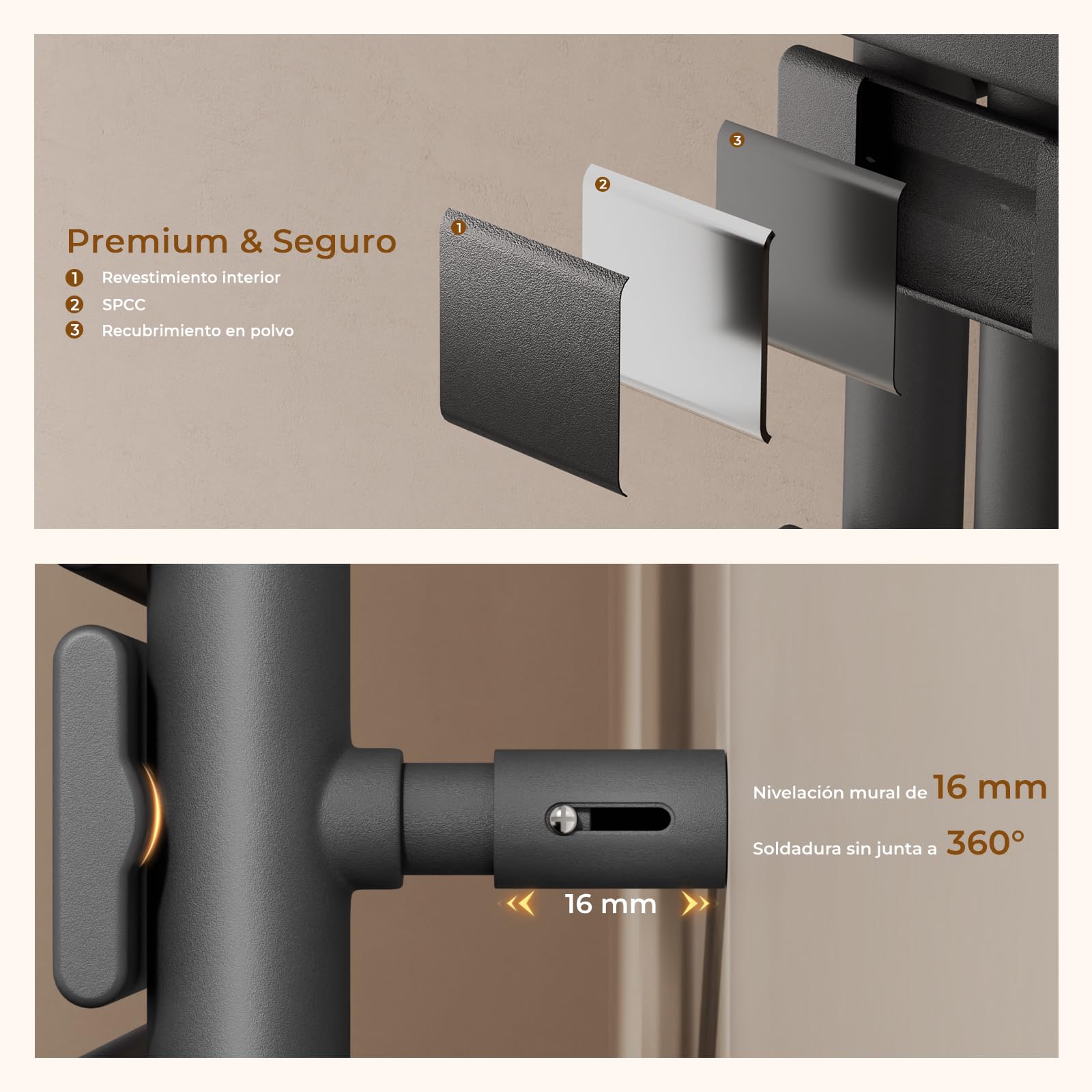 S'AFIELINA toallero eléctrico con termostato Antracita, 1041x400mm, 400W, radiador eléctrico para Toallas, Resistencia eléctrica, Temporizador, termoarredo para baño, Panel con conexión Lateral