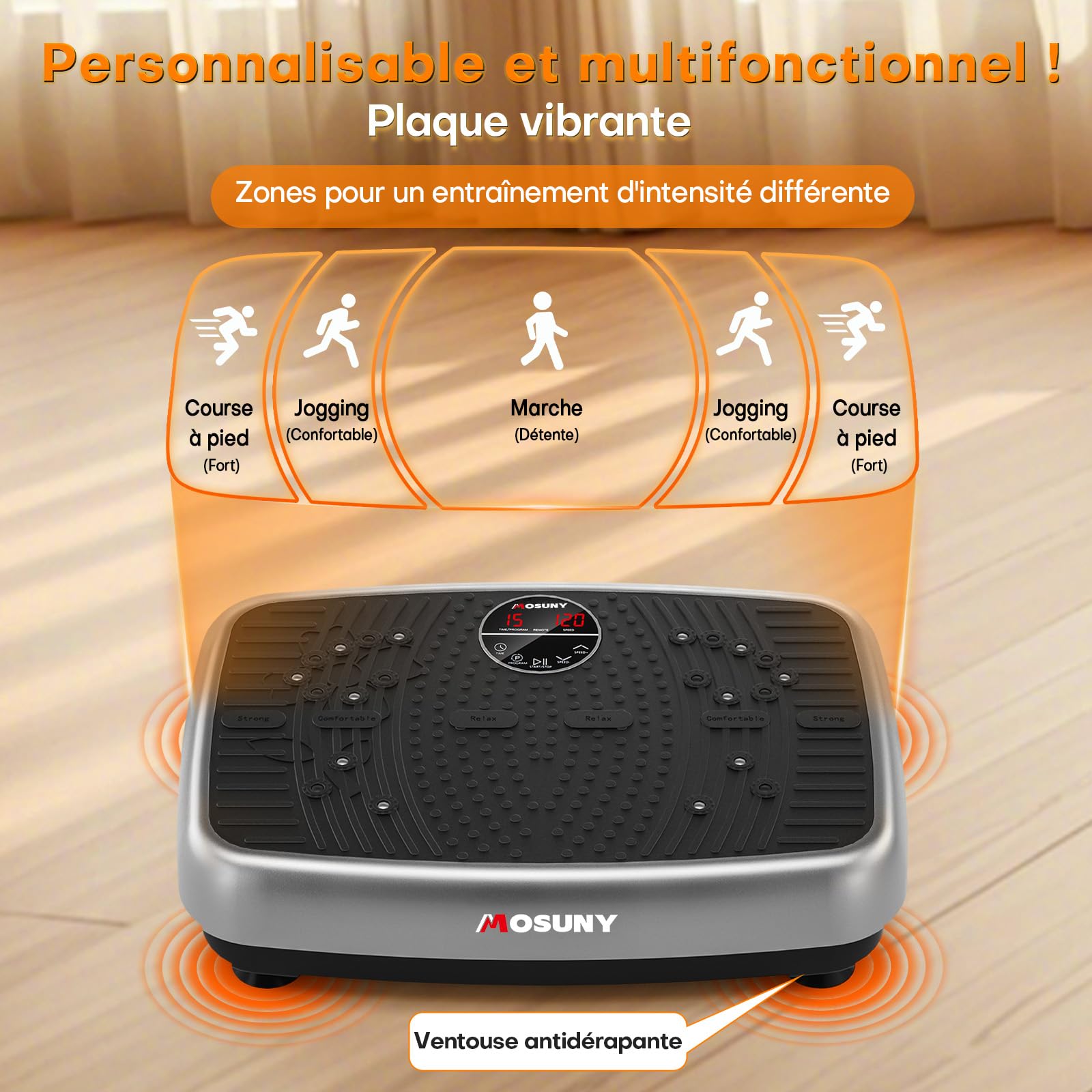 MOSUNY Plateforme Vibrante Perte de Poids, Double Moteur, Capacité 204 kg, 1-120 Niveaux
