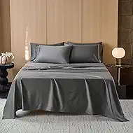 MooMee Queen Sheet Set, 100% Extra Long Staple Cotton 600TC Sateen Weave Cooling Breathable Silky Soft Luxury Hotel Quality Bed Sheets with 17" Deep Pocket - 4 Piece (Dark Gray, Queen)