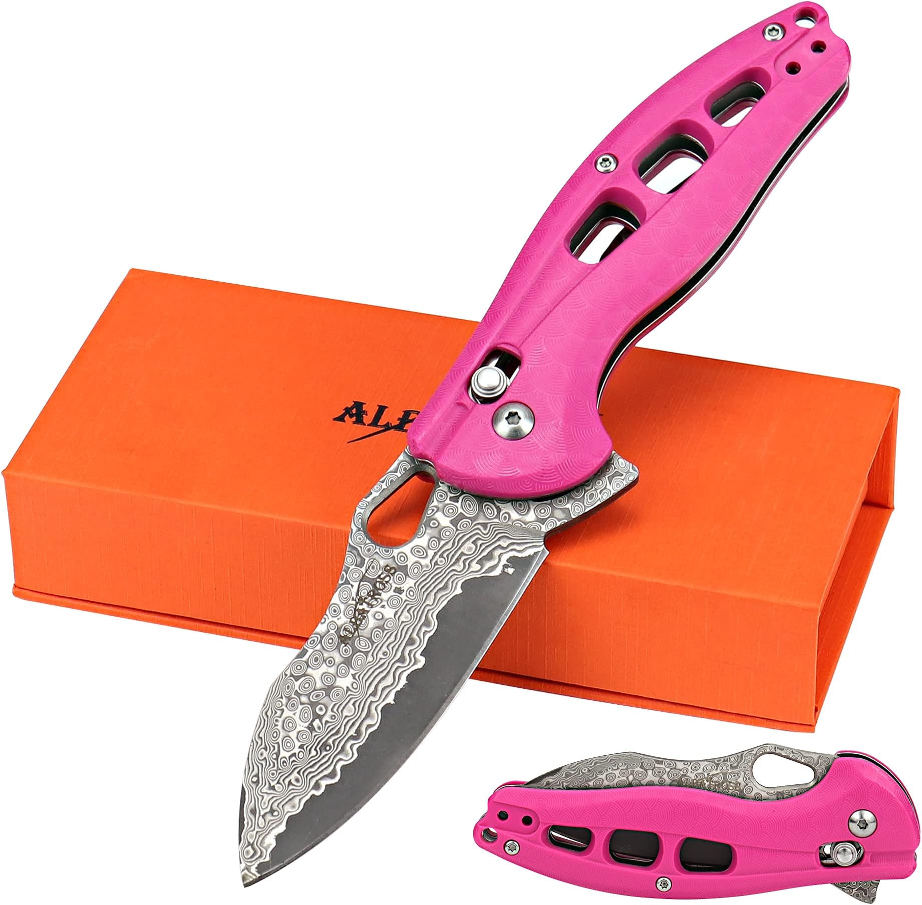 ALBATROSS Cool Flipper Axis Lock Opening Folding Pocket Knife with 3" Modern Damascus Steel Blade and 4.25" High Strength FRN Handle, Deep Carry Pocket Clip - Gifts Box FK036DA-PK