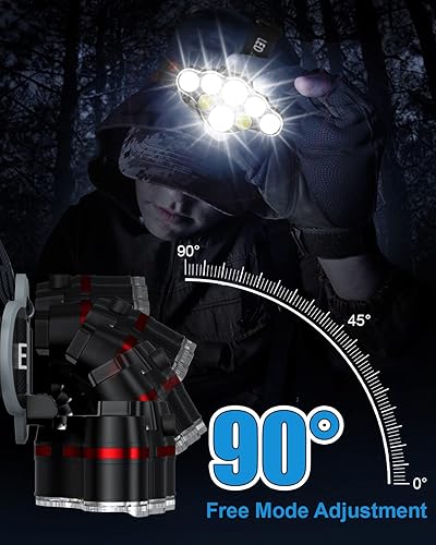 Miniatura 7 de MAFSEUT Linterna frontal recargable, 8 LED de 18000 lúmenes altos con luz roja, linterna USB impermeable IPX4, lámpara principal, 8 modos para