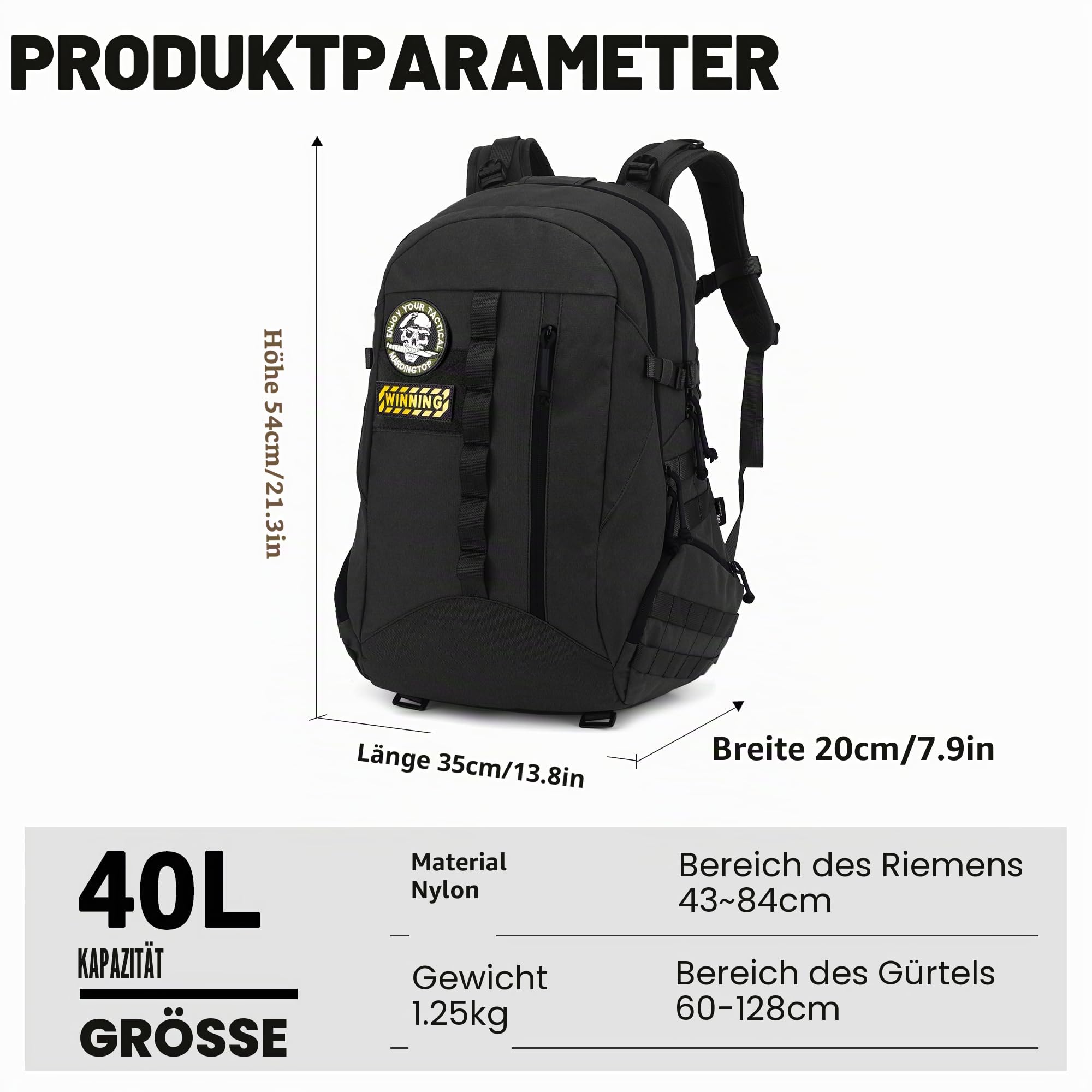 Mardingtop 30L/40L Taktischer Rucksack Robuster Militärischer Rucksack mit MOLLE System, Trekkingrucksack für Outdoor Camping Bundeswehr