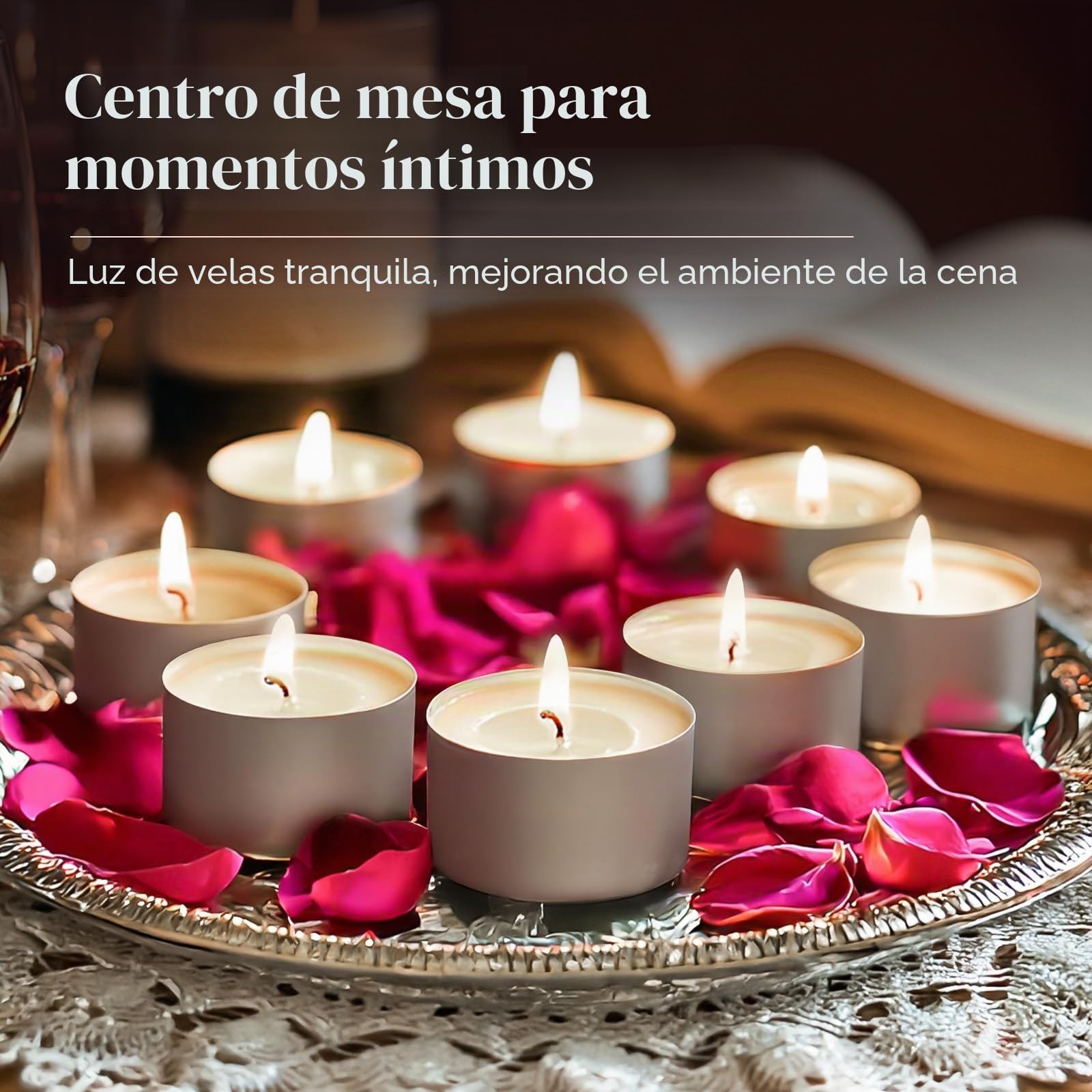 Ashlux Velas Tealight de Cera de Palma, 50 Unidades Blancas, 8-9h de Larga Duración, Sin Humo y Sin Olor, Con Portavasos de Aluminio, Sin Parafina para Boda, Fiesta y Decoración del Hogar