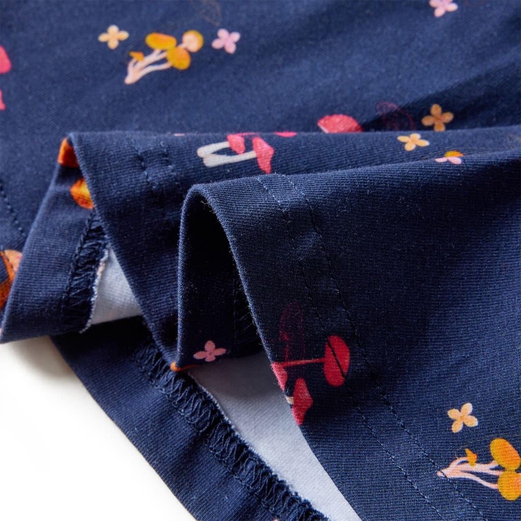 Gonna per bambini blu navy, motivo fungo, in morbido cotone, elastan, elastico in vita, pieghe plissettate, per anni, lavabile in lavatrice