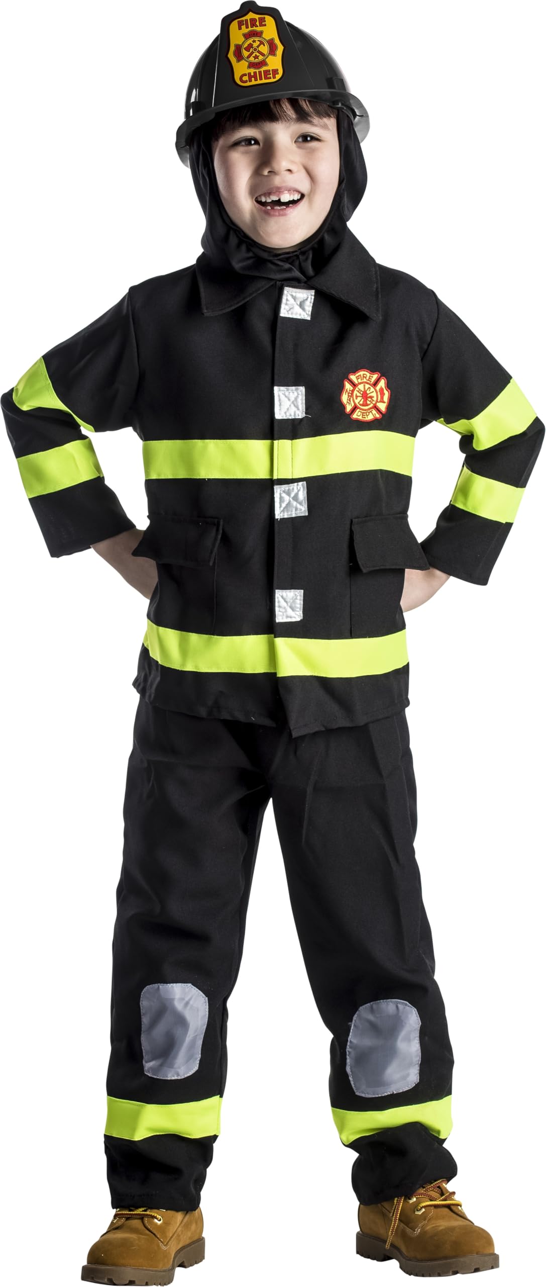 Dress Up America Firefighter Costume For Kids – Fireman Costume for Boys and Girls - Fire Fighter set With Helmet - Black