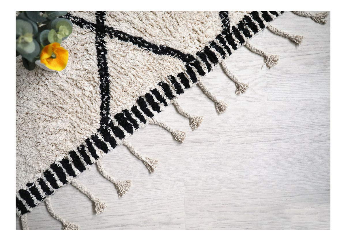 Tapis Style Berbère avec Franges - Tribal Blanc cassé (120 x 160 cm)