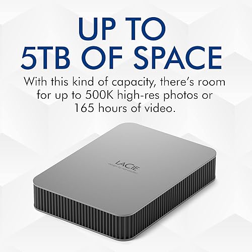 Miniatura 3 de LaCie Unidad móvil, 5 TB, disco duro externo portátil - Moon Silver, USB-C 3.2, para PC y Mac, reciclaje posconsumo, con Adobe All Apps Plan