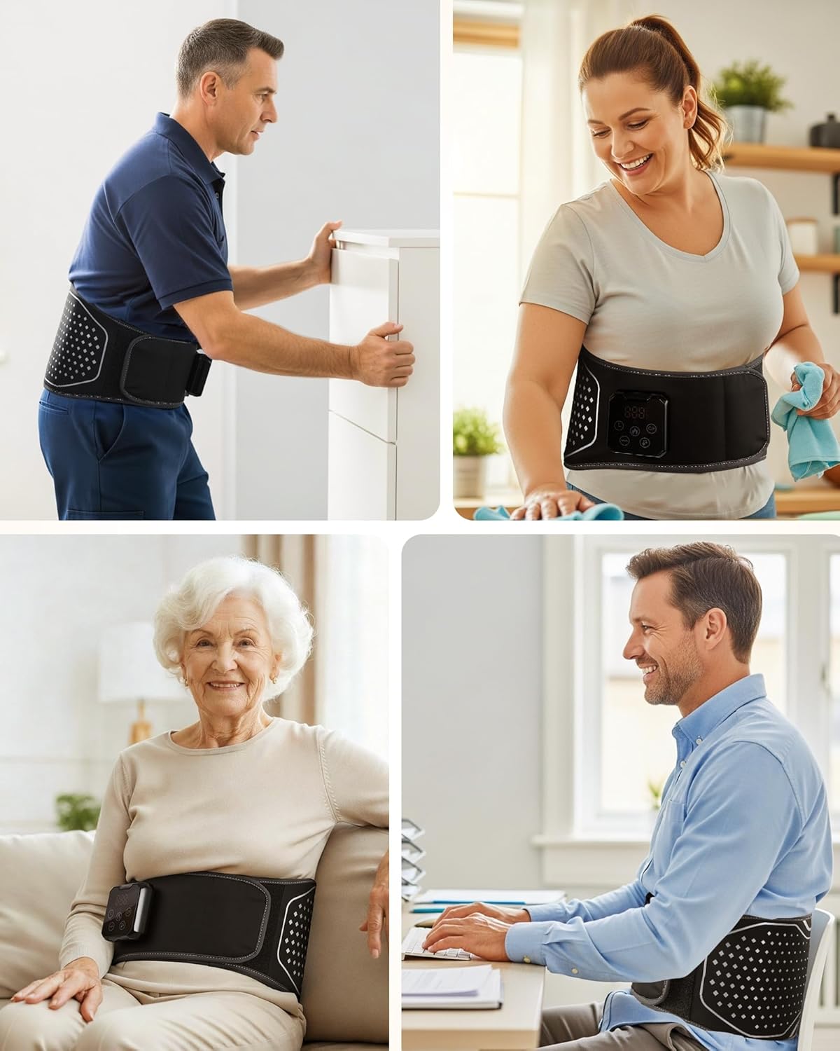 Cordless Heating Pad with Massager for Lower Back Pain Relief, Heated Waist Belt Wrap, Back Brace Lumbar Support with Heat Vibration 3 Levels Adjustable, Touchscreen, Gifts for Dad, Mom