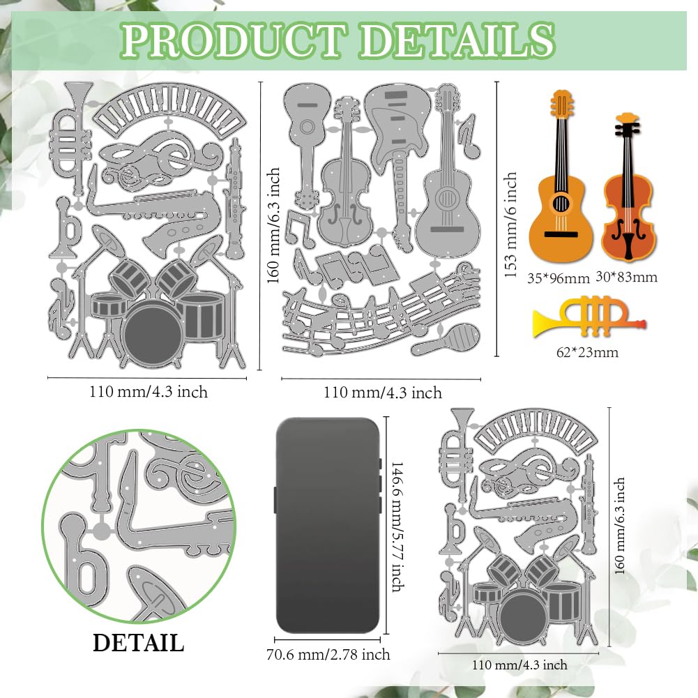 MAYJOYDIY Guitar Piano Metal Die Cuts Drum Violin Notes Die Stencil Musical Instruments Embossing Scrapbooking Cuts Template for DIY Scrapbooking Craft Card Making Album Gift Deco - Image 2