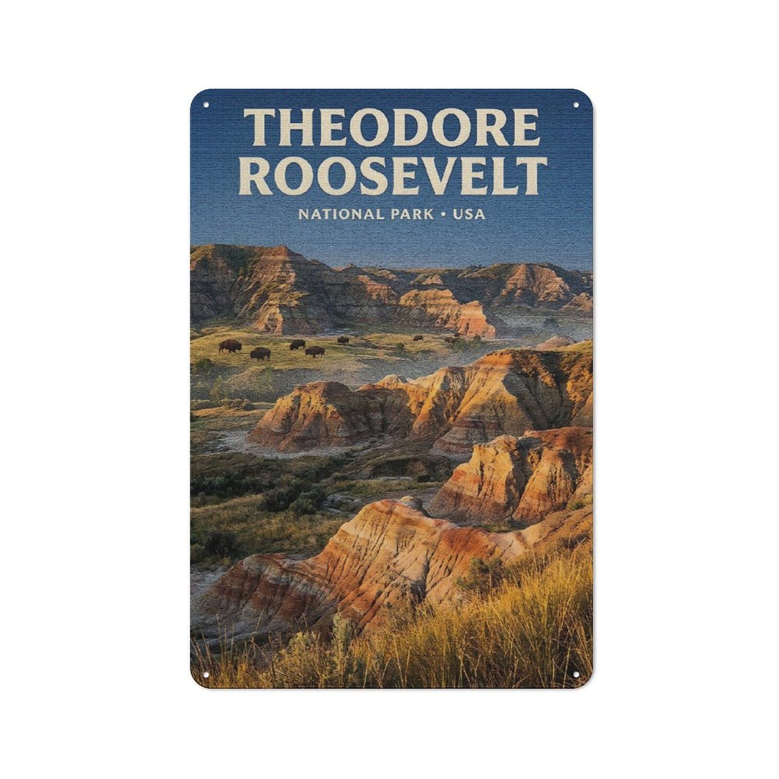 Junmoney Style-8 Theodore Roosevelt National Park Decorative Tin Plaque 30X20cm, Decorative Novelty Wall Art For Hallway, Home Bar, Garage Or Study