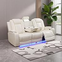 Vista 49 de Juego de sofá reclinable eléctrico de cuero con LED, juegos de muebles de sala de estar, 2 piezas sofás reclinables, juego de sofá reclinable