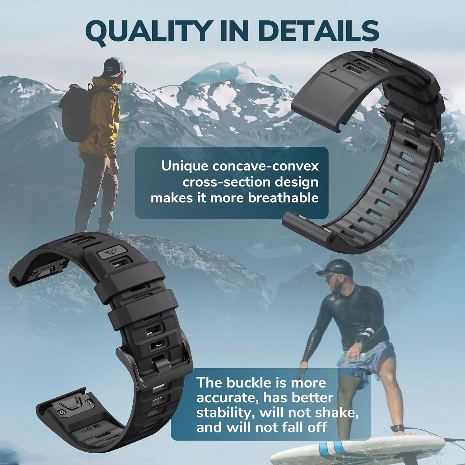 NotoCity Sport Band Compatible with Fenix 6 Band,22mm Quickfit Silicone Watch Band for Fenix 7/Fenix 5/Fenix 6 Pro/Fenix 7 Pro/Fenix 8 Fenix E 47mm/Fenix 5 Plus/Forerunner 945(Black/Dark gray) - Image 2