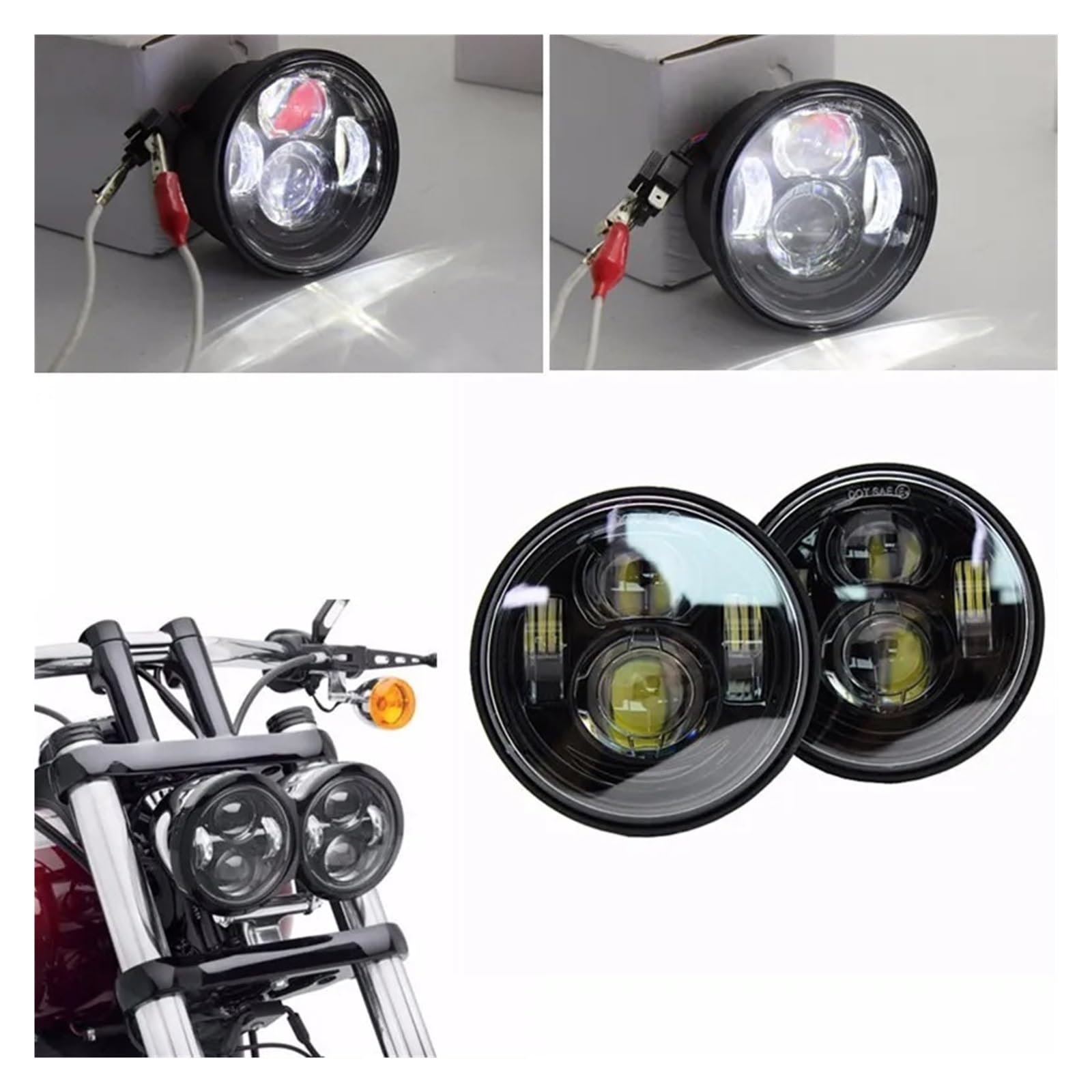 Phares Doubles À LED Pour Dyna Fat Bob 4,5 Pouces Avec Feux De Jour 4,65 Pouces H4 Optique De Moto Ronde(Black With DRL)