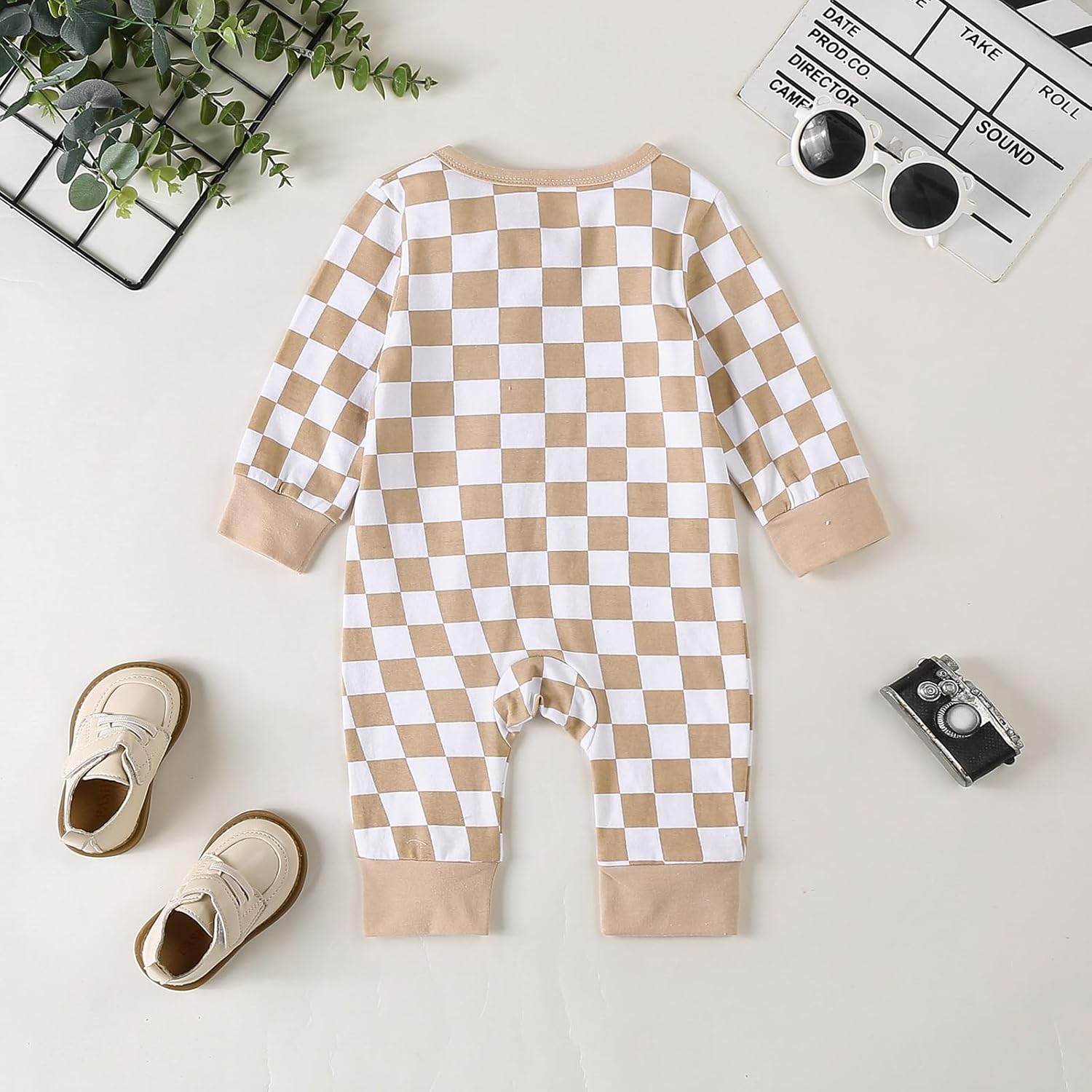 Karuedoo Newborn Baby Boy Girl Clothes Checkered Long Sleeve Zipper Romper Jumpsuit One Piece Bodysuit Fall Winter Outfit - Image 3