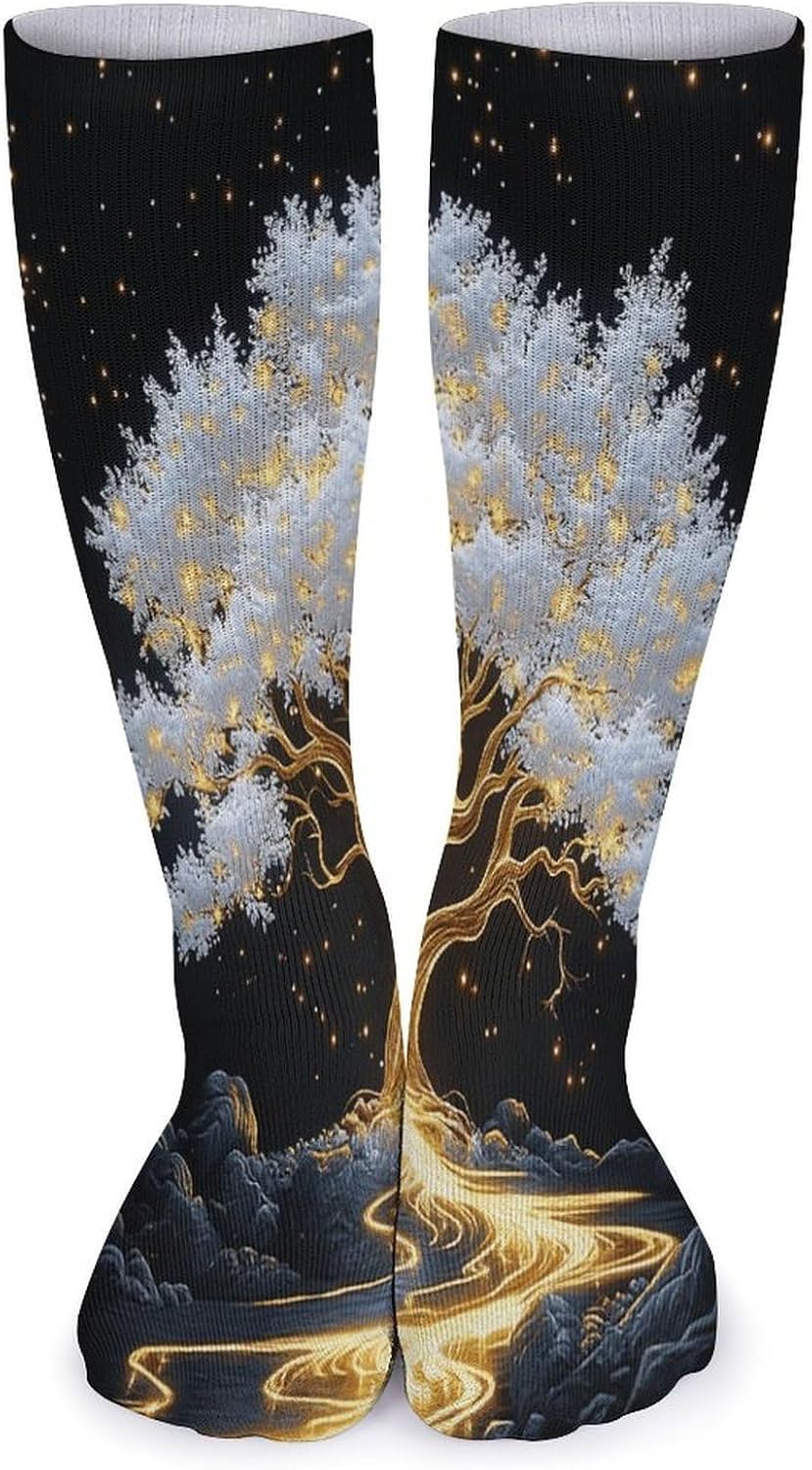Ancient Trees Crew Socks Casual Breathable Calf Socks | Cushion Running Athletic Socks Long Performance Breathable Sports Socks for Women Men