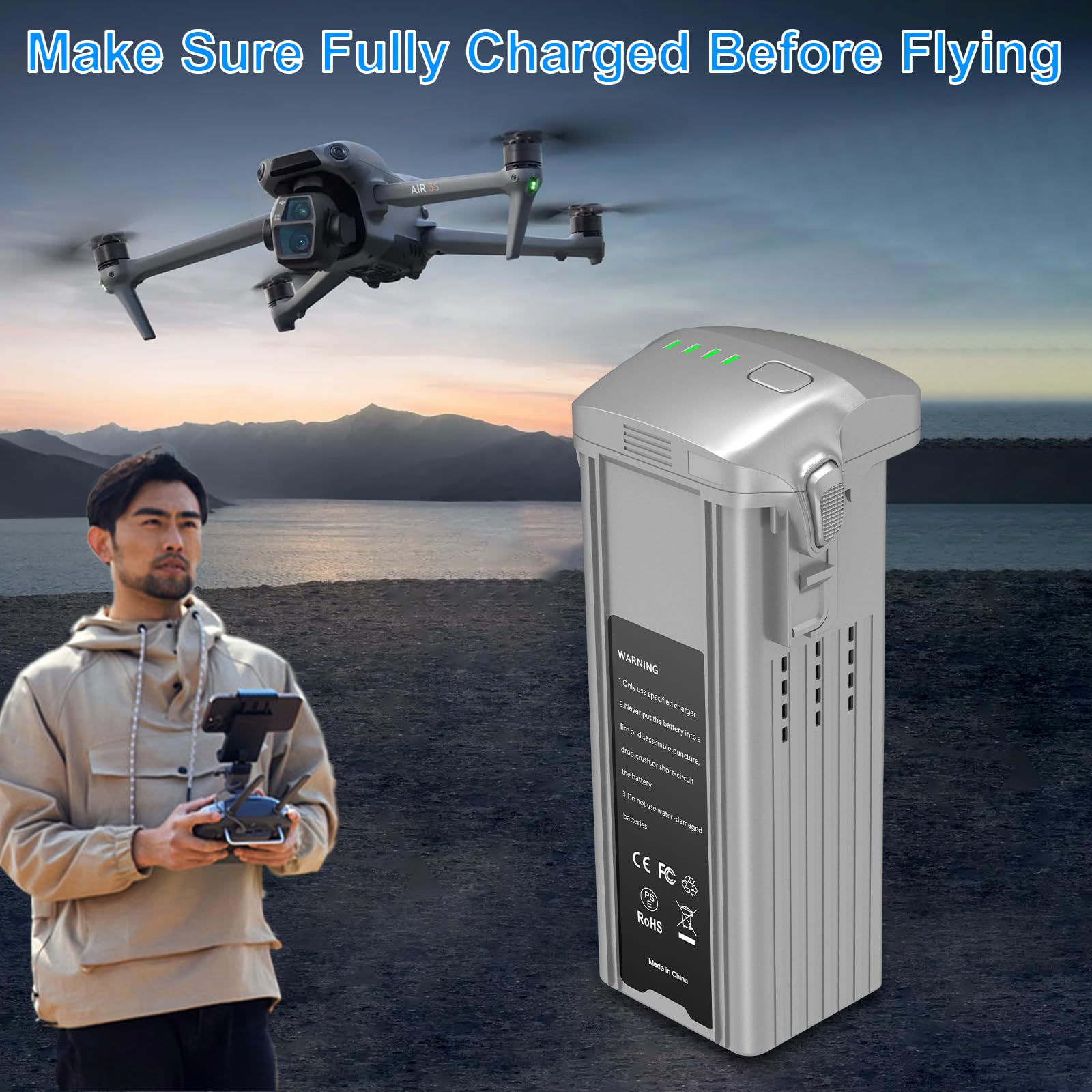 Batteria di volo intelligente Air 3 Series da 4241 mAh 14,76 V per drone DJI Air 3/Air 3S, tempo di volo massimo 46 minuti