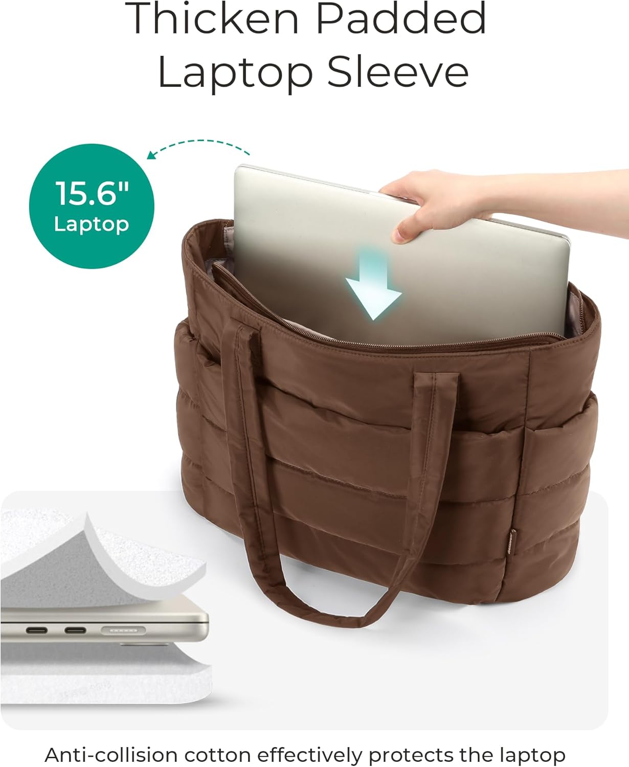 BAGSMART Tote Bag for Women, Lightweight Puffy Tote Bag with Compartments Shoulder Bag Handbag for Travel, Work, Gym | Lightweight, Puffy, Quilted, for Travel, Work - Image 6