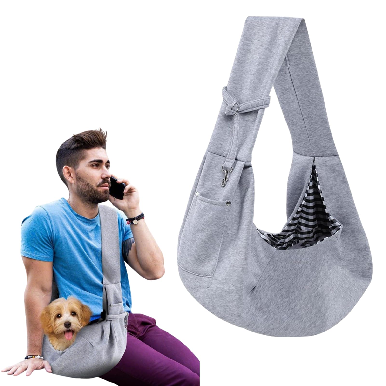 Dog Sling Puppy Carrier, Puppy Sling Carrier for Small Puppies within 7.5kg, Breathable & Reversible Hands Free Dog Slings Carrier for Small Pet Cat, Outdoor Travel Shopping(COLOR:Grey)