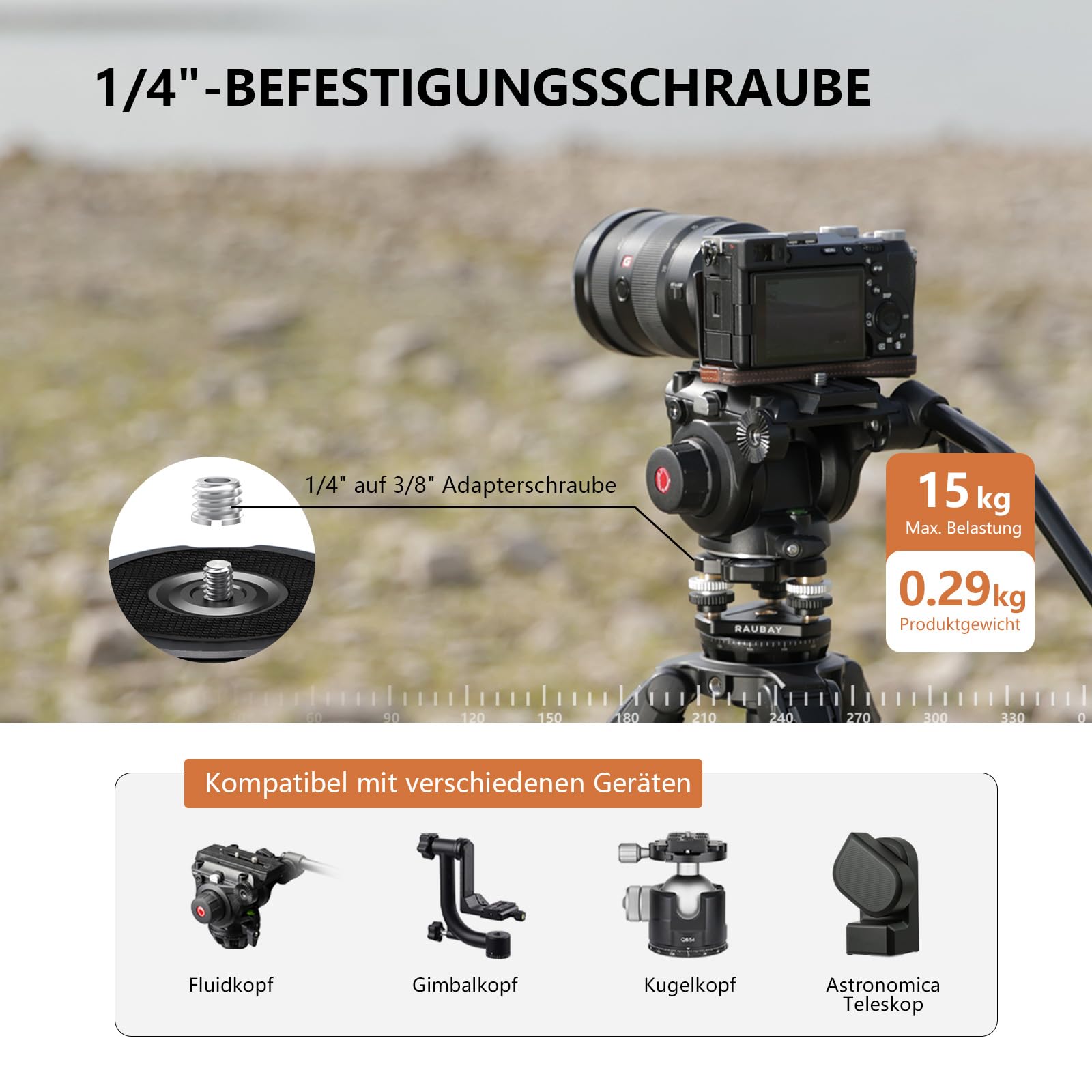 RAUBAY Stativ-Nivellierbasis – Abnehmbare magnetische Wasserwaage, ±6° Neigungsbereich, CNC-Aluminium 1/4"-Montage-Nivellierer für DSLR-Kameras, Videoköpfe und astronomische Teleskope LB-01