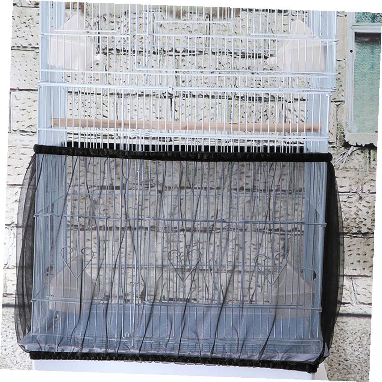 Mobestech Parrot Cage Cover Bird Cage Mesh Netting Nylon Dustproof Birdcage Protective Cover Black L Size (Height 30cm, Circumference 140-220cm) Indoor Birdcage Accessory for Parakeets