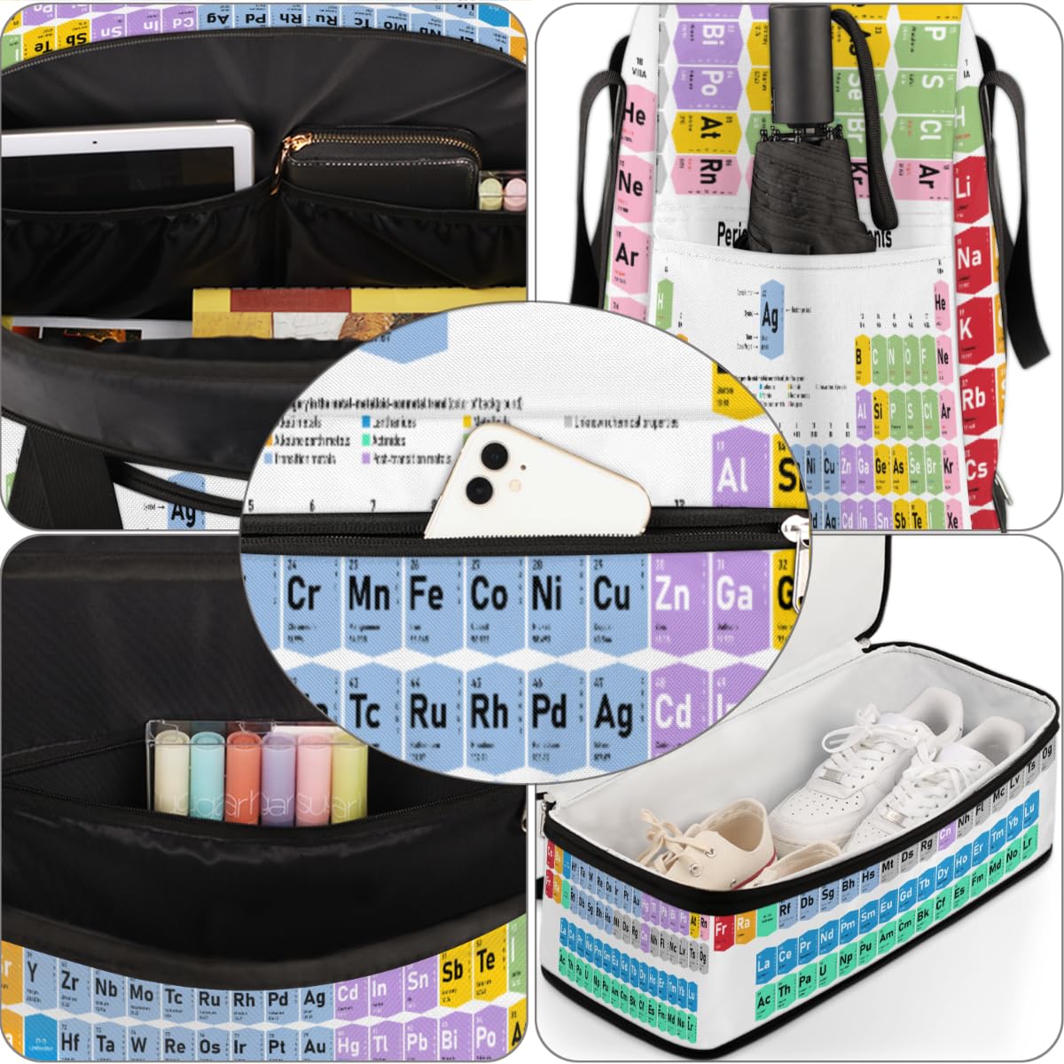 Bolsa de viaje plegable para mesa periódica, mesa de números, 47 L, bolsa de fin de semana con funda de carrito para hombro, bolsa de hombro separada para deportes, gimnasio, viajes, multicolor, 47L,