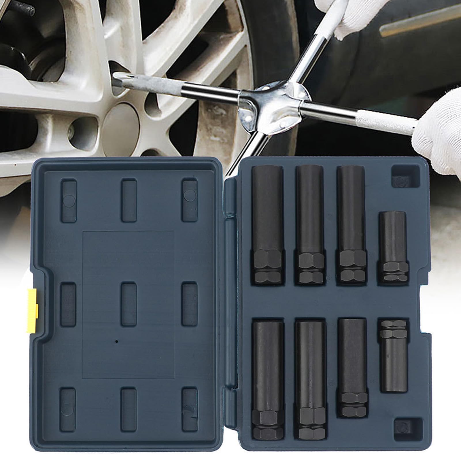 Set di 8 chiavi a bussola compattate ad alta resistenza e leggere, adatte per una rimozione efficiente delle ruote, manutenzione dell'auto, set di bussole scanalate e dadi