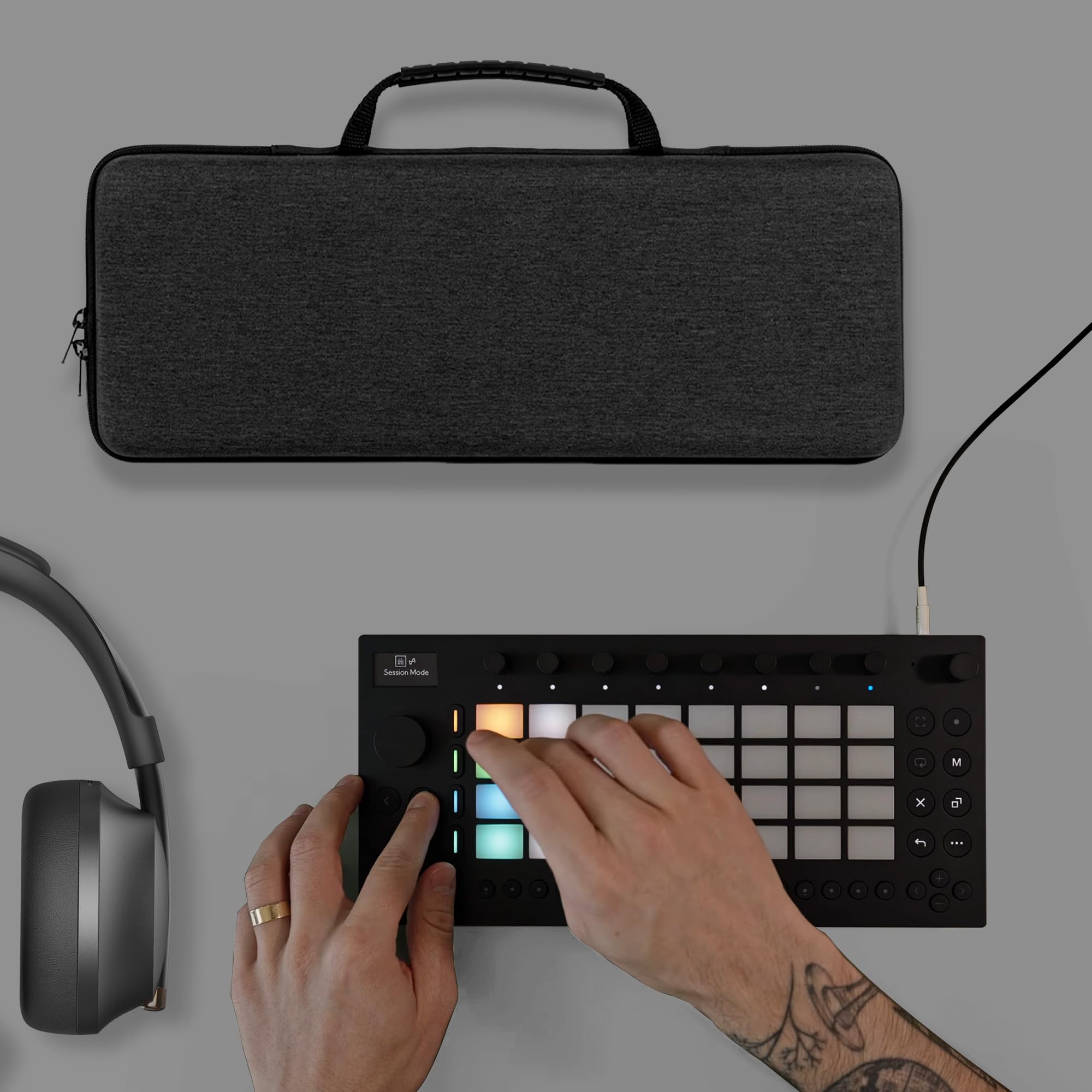 GEEKRIA Hartschalen-Reisekoffer kompatibel mit Ableton Move, Tragetasche für Audio-Sampler (Dunkelgrau)