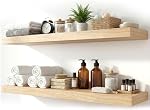 2 Pc Étagères flottantes en bois de pin naturel mur monté; Tablette Flottante Murale; étagères murales pour salon, salle de bains, cuisine et bibliothèque de chambre (naturel, 24)