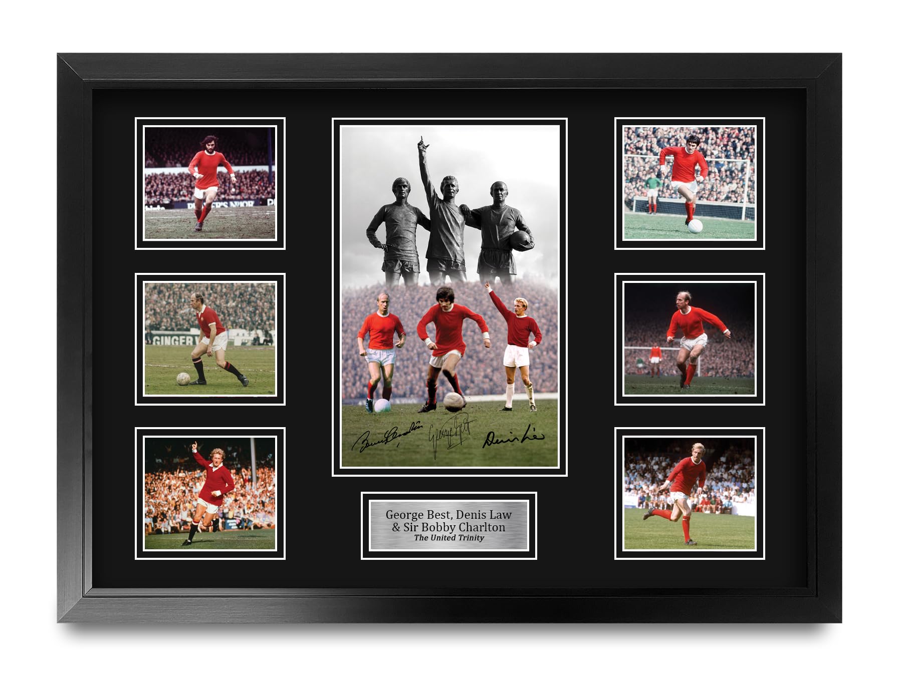HWC Trading FR A2 George Best, Bobby Charlton Dennis Law Man Utd Printed Memorabilia Signed Autograph Photograph Display for Football Fans and Supporters - A2 Framed