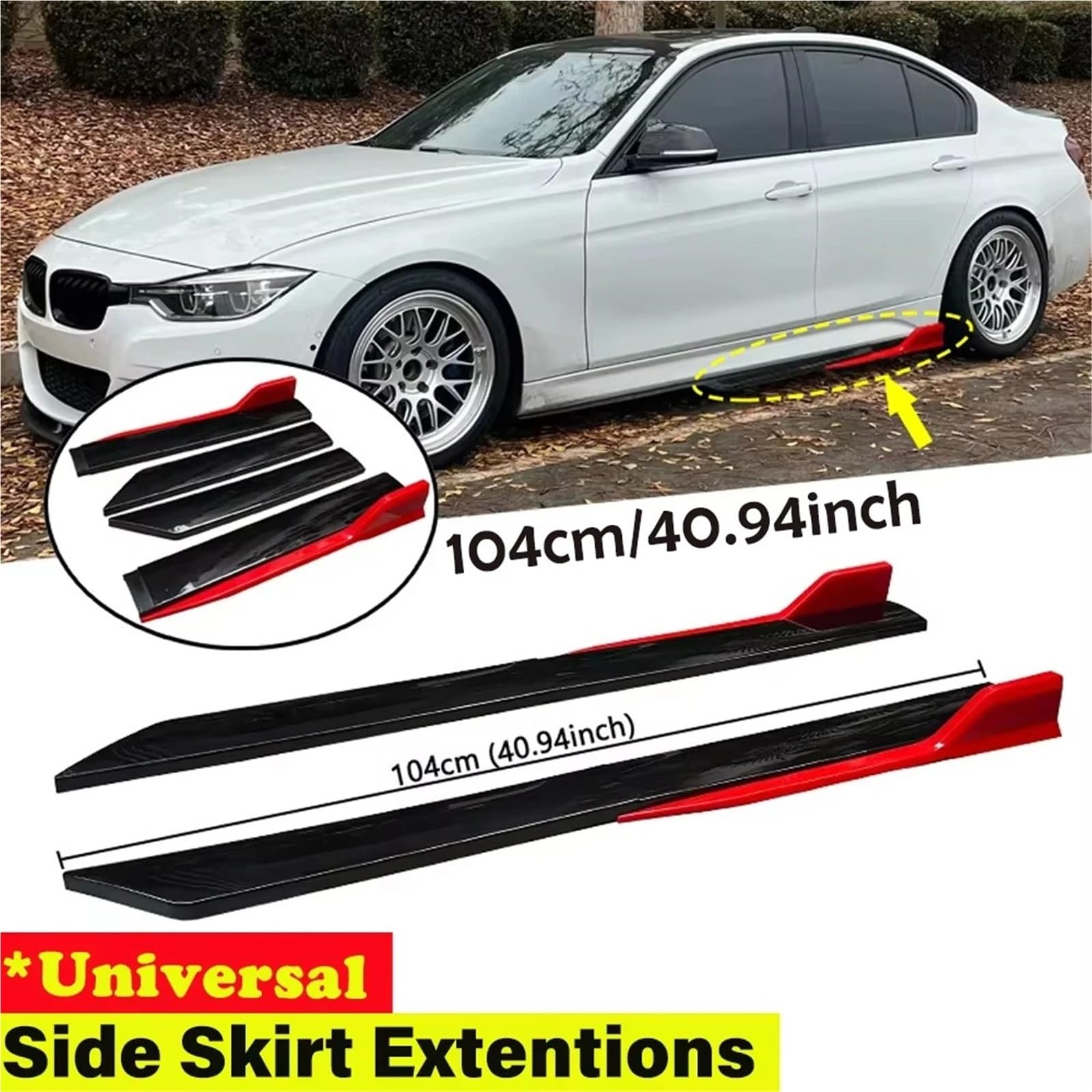 Jupes Latérales Extensions De Bas Caisse Universelles pour Voiture 4 Pièces Longueur 40,94 Pouces Protections Latérales