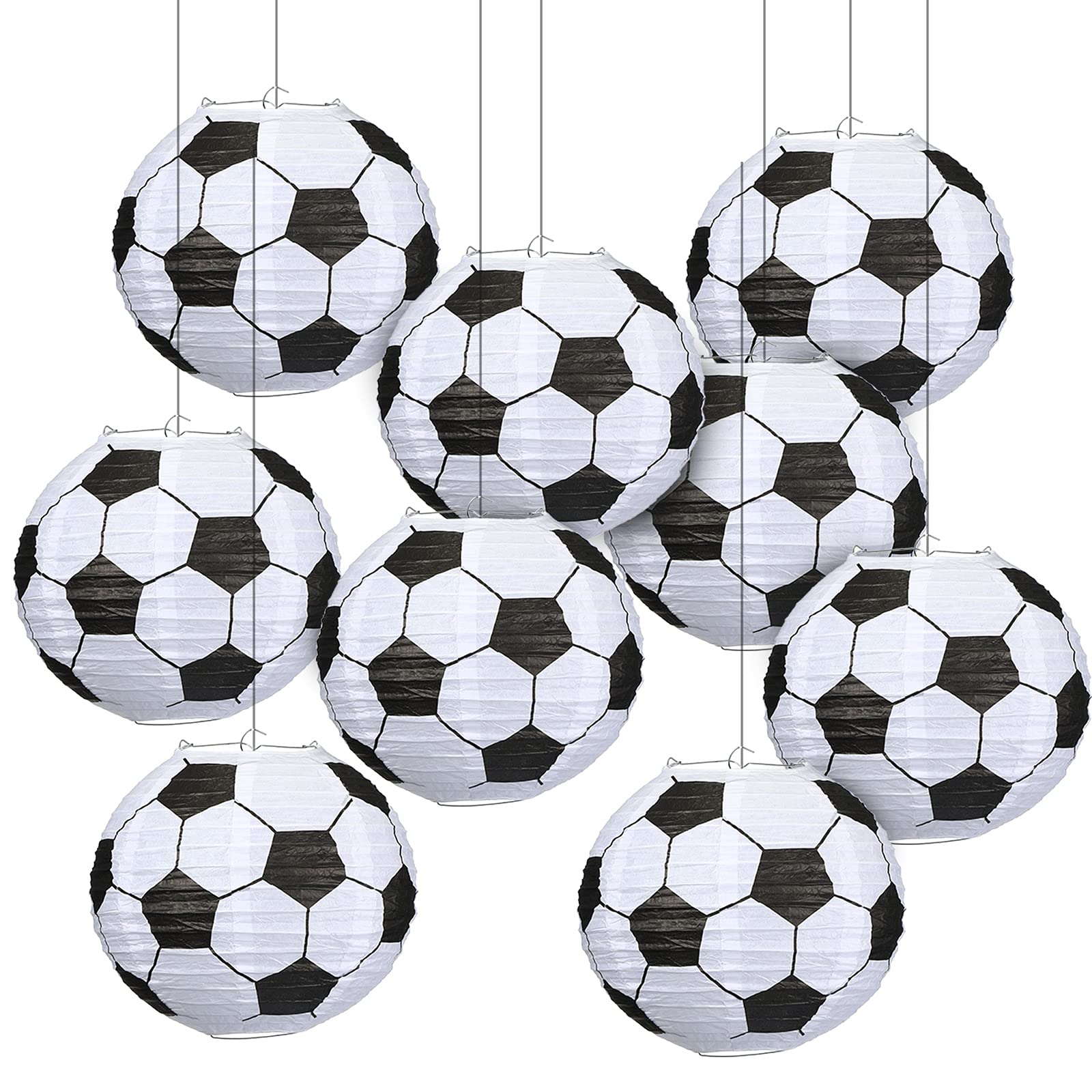 Wettal 9-Piece 10-Inch Soccer Paper Lanterns for Kids Birthday Party, Sports Theme Bar, Football Game Party Favor