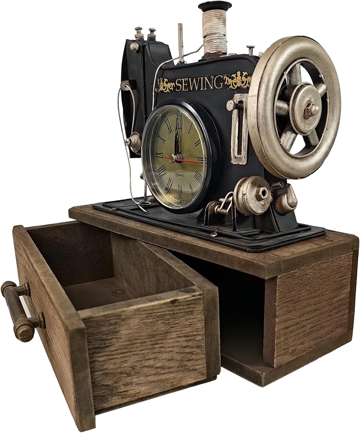 Berfutall-Vintage Sewing Machine with Wooden Case, Battery Operated Quartz Clock, Retro Style Sewing Machine Home Decor, Gift for Mom, Dad, Christmas