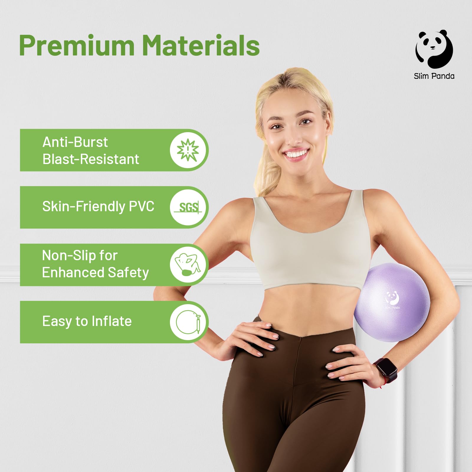 Slim Panda Palla Pilates Piccola,23-25cm Anti Scoppio Antiscivolo Palla Ginnastica con Cannuccia Gonfiabile,Soft PVC Palla daYoga per Fitness