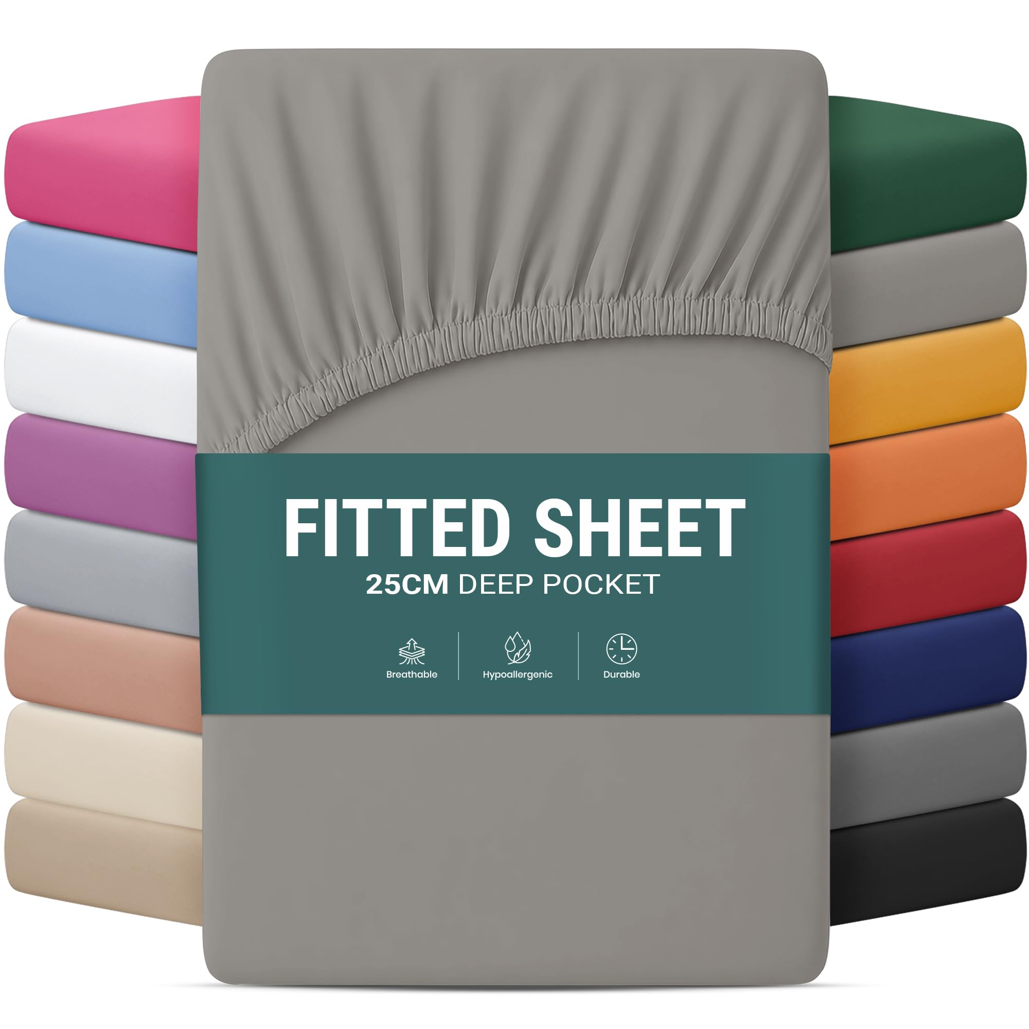 Yorkshire Bedding Grey King Size Fitted Sheets 25 Cm Deep Bed Sheets With Elastic Corners Soft Brushed Microfiber Fabric Breathable Shrinkage & Fade-Resistant Bedsheets