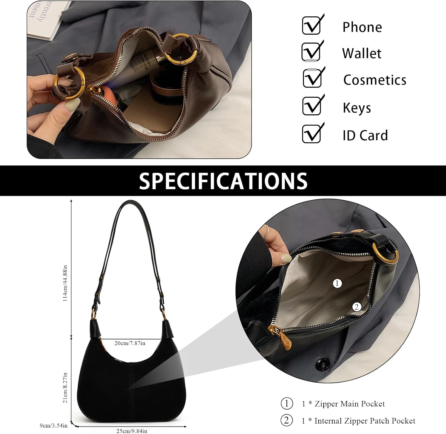 Suede Bags for Women Small Suede Purse Retro Hobo Crescent Crossbody Bag Leather Shoulder Handbag - Image 4