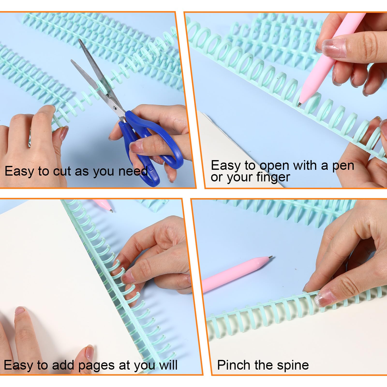 Lot de 100 peignes de reliure en plastique de 1,27 cm de diamètre, 30 anneaux de reliure en plastique, faciles à modifier pour enseignant, étudiant, documents, cahiers, fichiers, capacité de 85