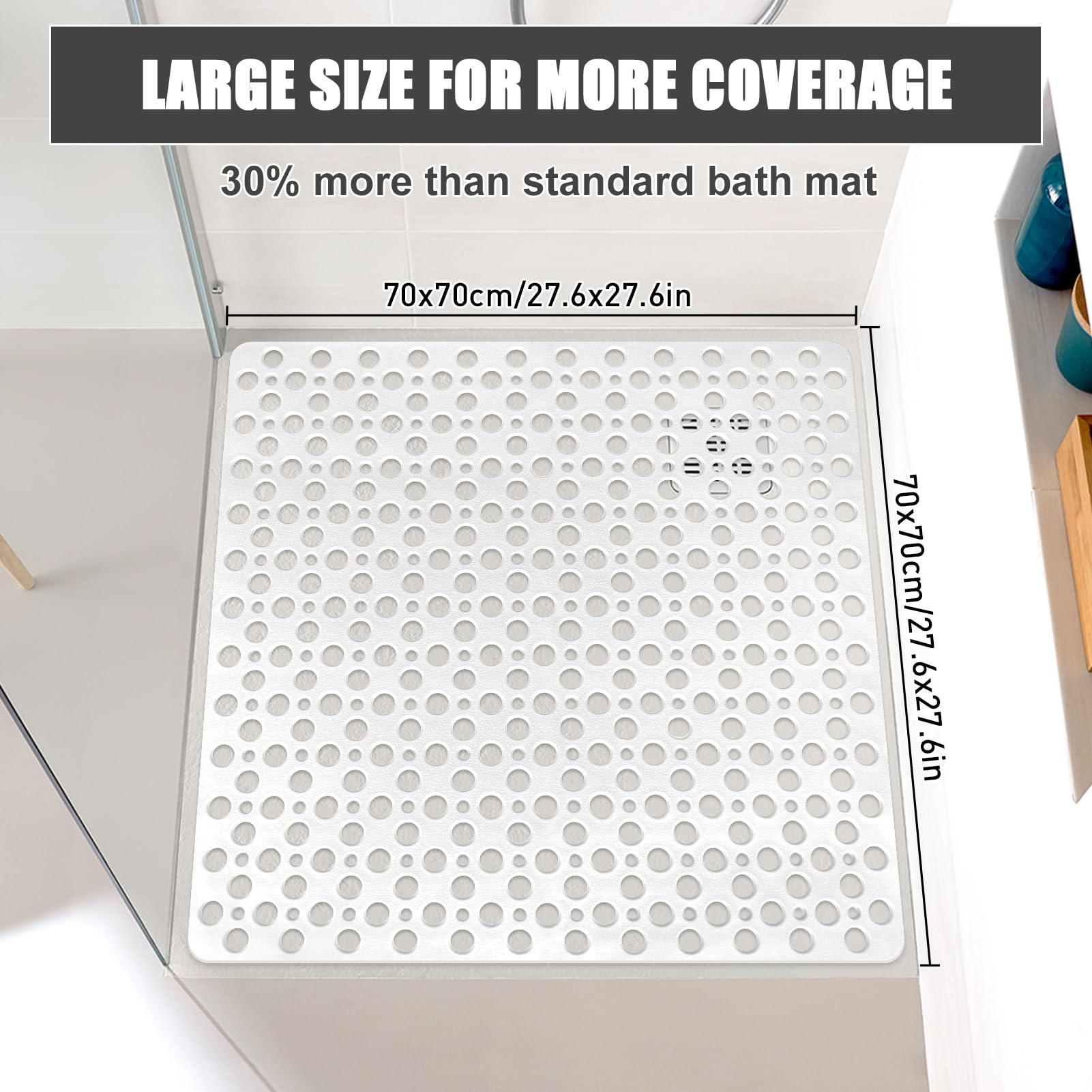 Square Shower Mat Non Slip Anti Mould: 70 x 70 cm Large Shower Mat for Inside Walk-in Shower Tray - Image 2