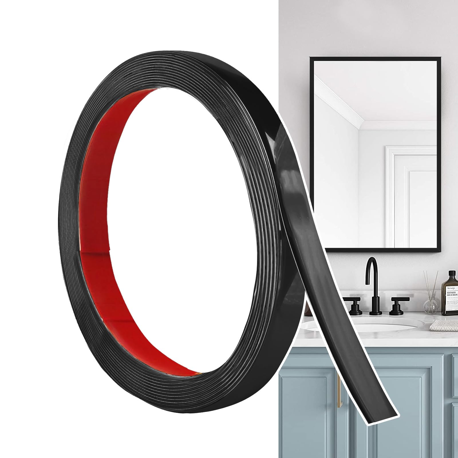 Hengrongshen Self Adhesive Moulding Trim Matte Black (6M x 1.5cm) Flexible PVC Peel and Stick Wall Trim Decorative Edge Strip for Wall, Tile, Mirror, Window, Cabinet, Bathroom, DIY Trim