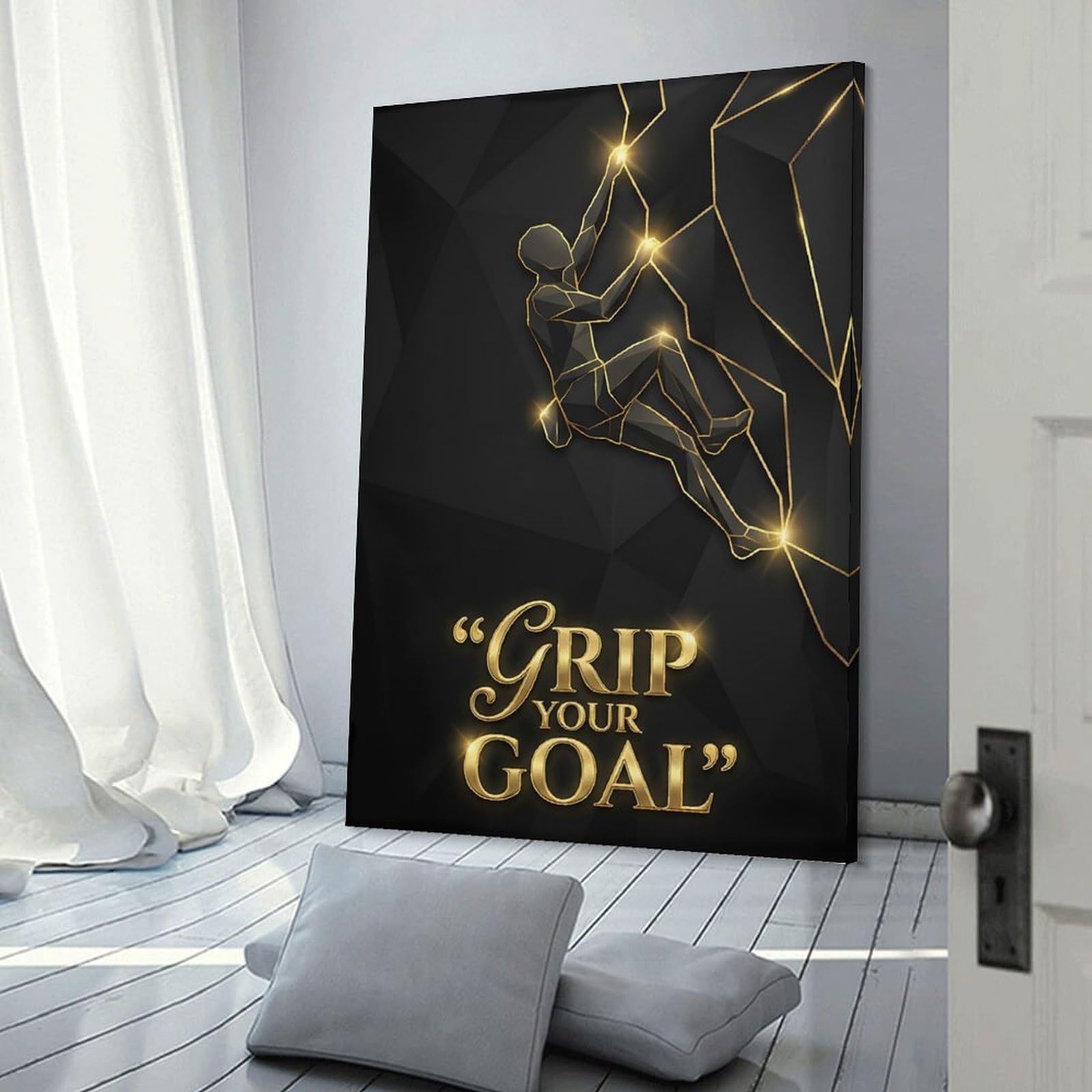 Junmoney Frame-Style-24 Wall Picture Print Climber With Golden Outline, 20X30inch(50X75cm), For Entrance Walls, Hall Decor Or Foyers, A Neat Decor Update For Hallways