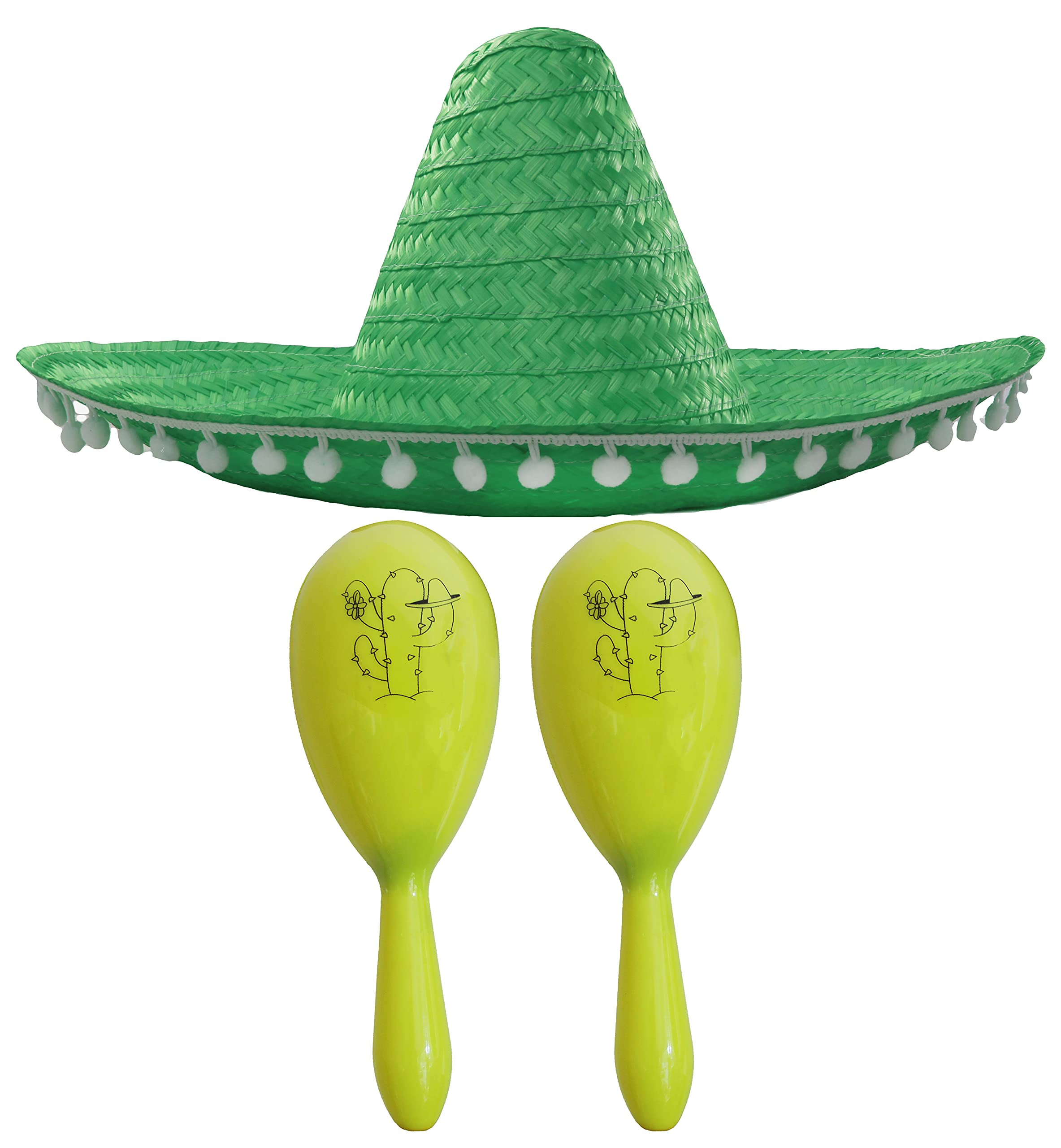 Mexican Fancy Dress Accessory Set - Mexican Sombrero With 2x Maracas - Perfect for Mexican Fancy Dress Costumes Senorita Bandit Mariachi Cinco De Mayo Fancy Dress