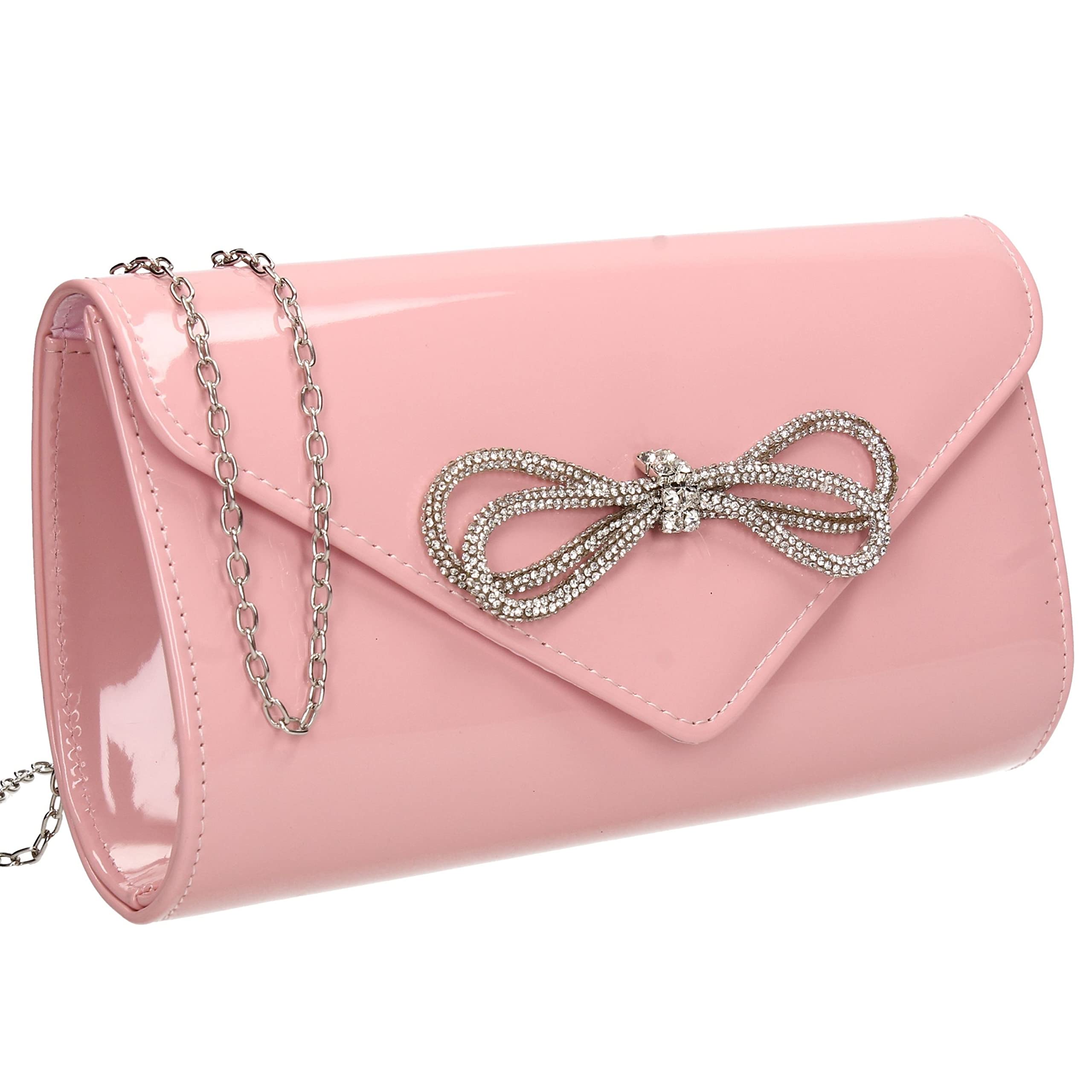 SwankySwans Eloise Patent Womens Party Prom Wedding Evening Ladies Clutch Bag Purse (Pink)