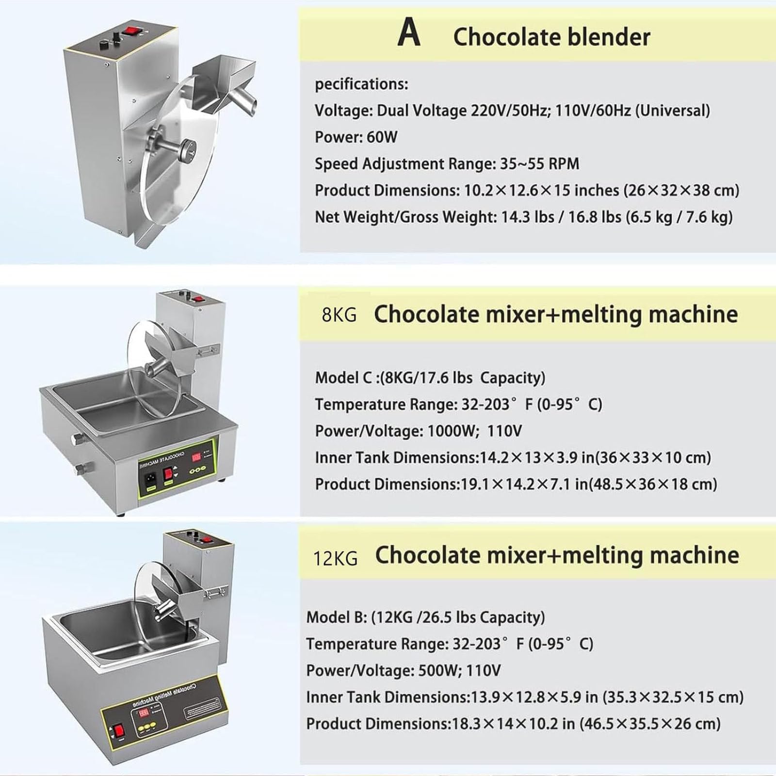 Temperatrice per cioccolato, fusore elettrico in acciaio inox per uso commerciale da tavolo, velocità regolabile, perfetto per cioccolato, burro, crema, ideale per panetterie e bar