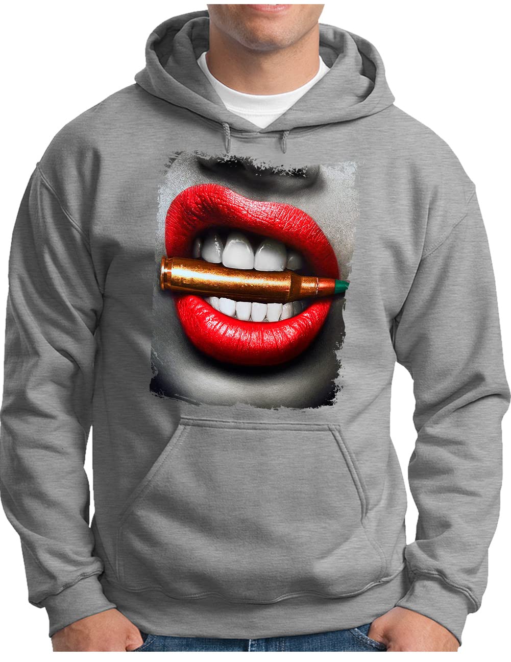 Pull à capuche Homme XXL Gris Gris mélangé avec motif Pin Up - 4