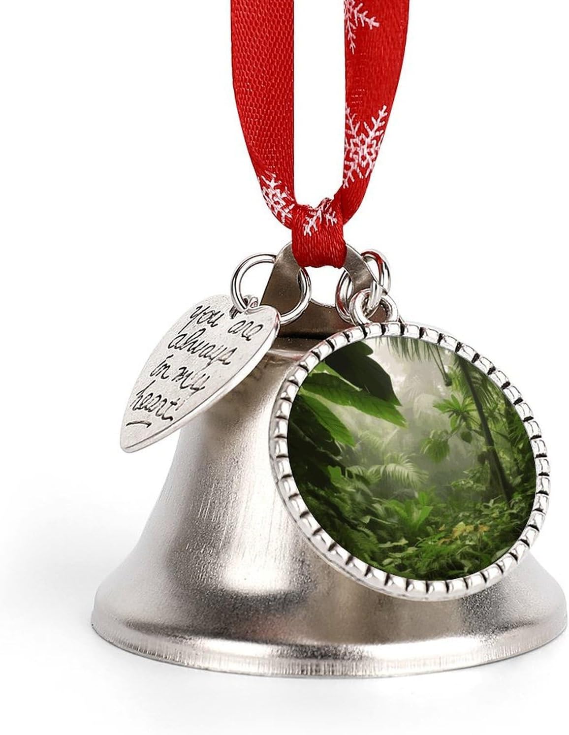 Tropical Rainforest Jungle Scene Christmas Bells Ornaments Tree Jingle Bells Decors Xmas Silver Bell Hanging Decoration Pendants for Weddings Parties Christmas Wreaths