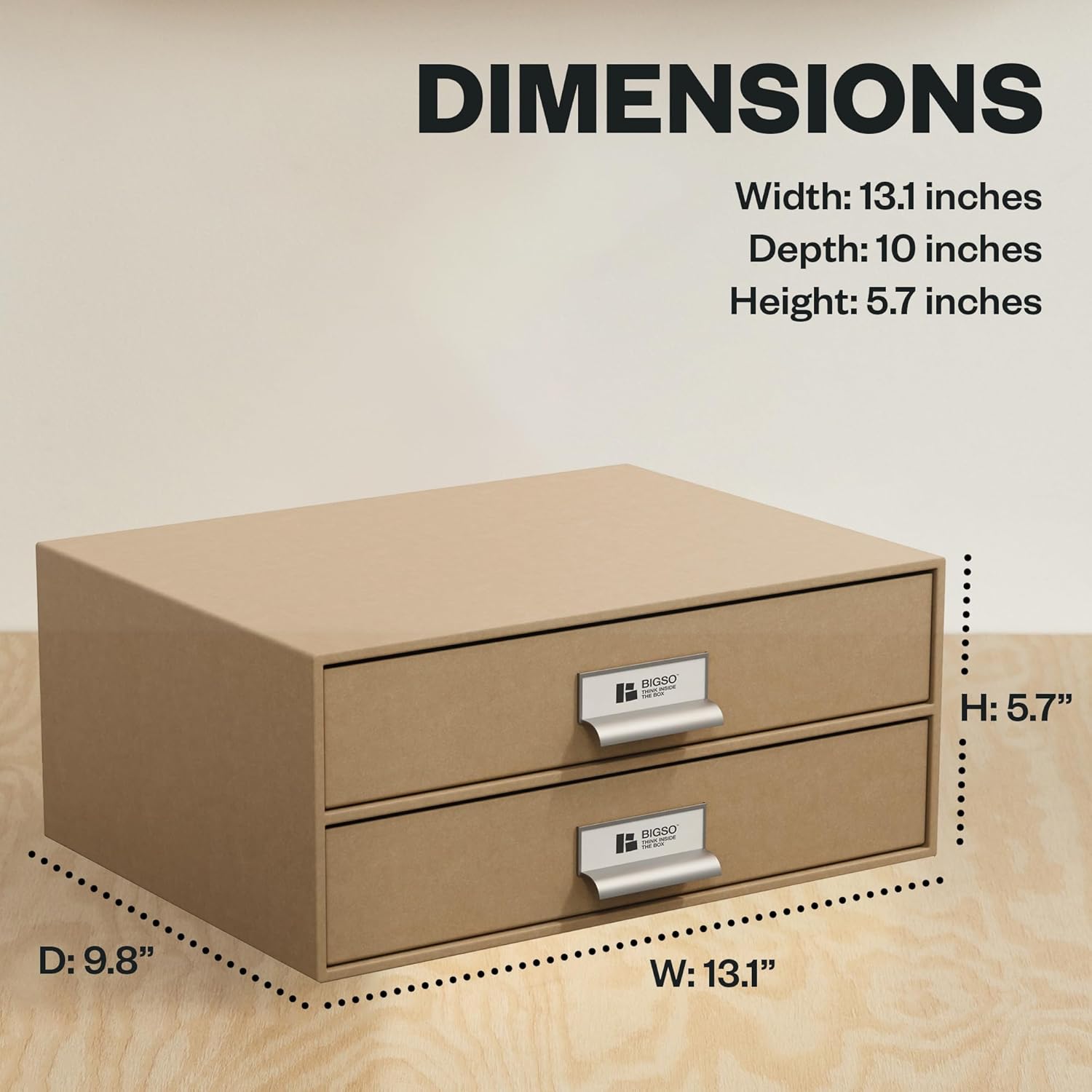 Bigso Birger 2-Drawer Fiberboard Document Letter Box - Paper Storage Drawers for A4 and Letter Sized Documents - Desktop Drawers with Label Holder - W 13.1 x D 10 x H 5.7 (inches) - Kraft